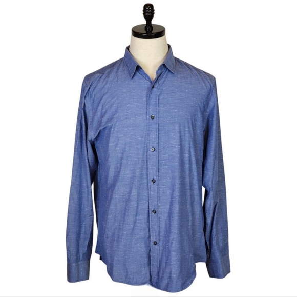 Banana Republic Grant Fit Blue Speckled Cotton Shirt Size L Long Sleeve - Picture 1 of 8